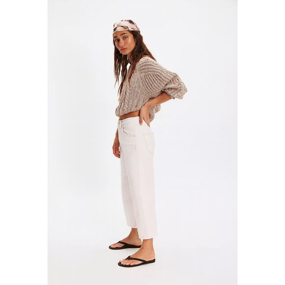 Free People- EDWIN Bound Marli Ankle Jeans White Sz 30 High Rise Button Fly NWT - Picture 2 of 7